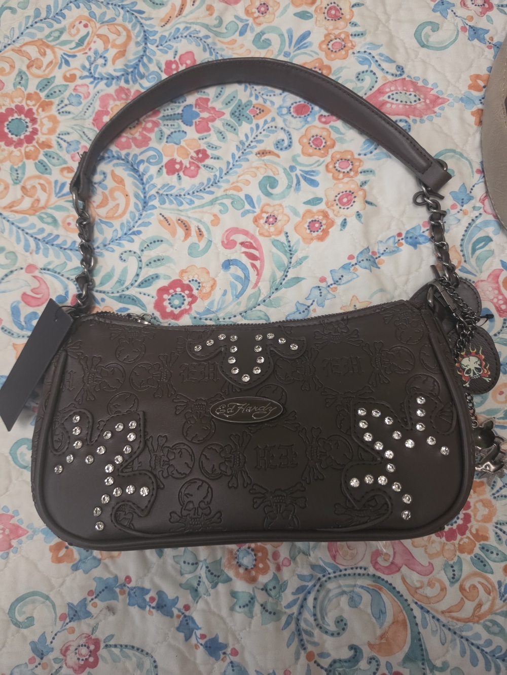 Ed Hardy Women’s Brown Embossed Studded Shoulder Bag